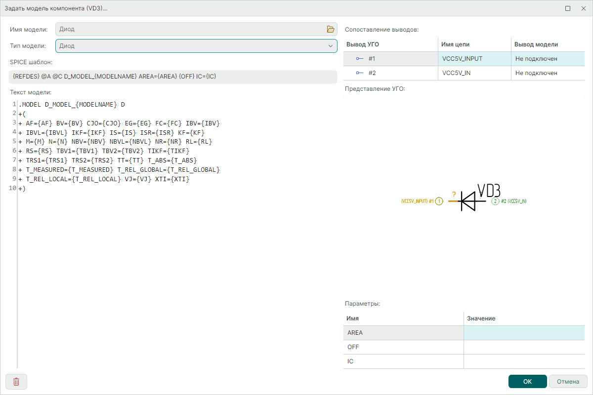 Рис. 4 Отображение шаблона и текста модели