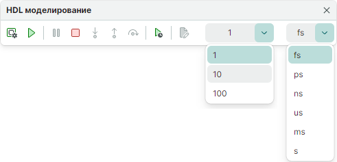 Рис. 1 Выбор параметров моделирования